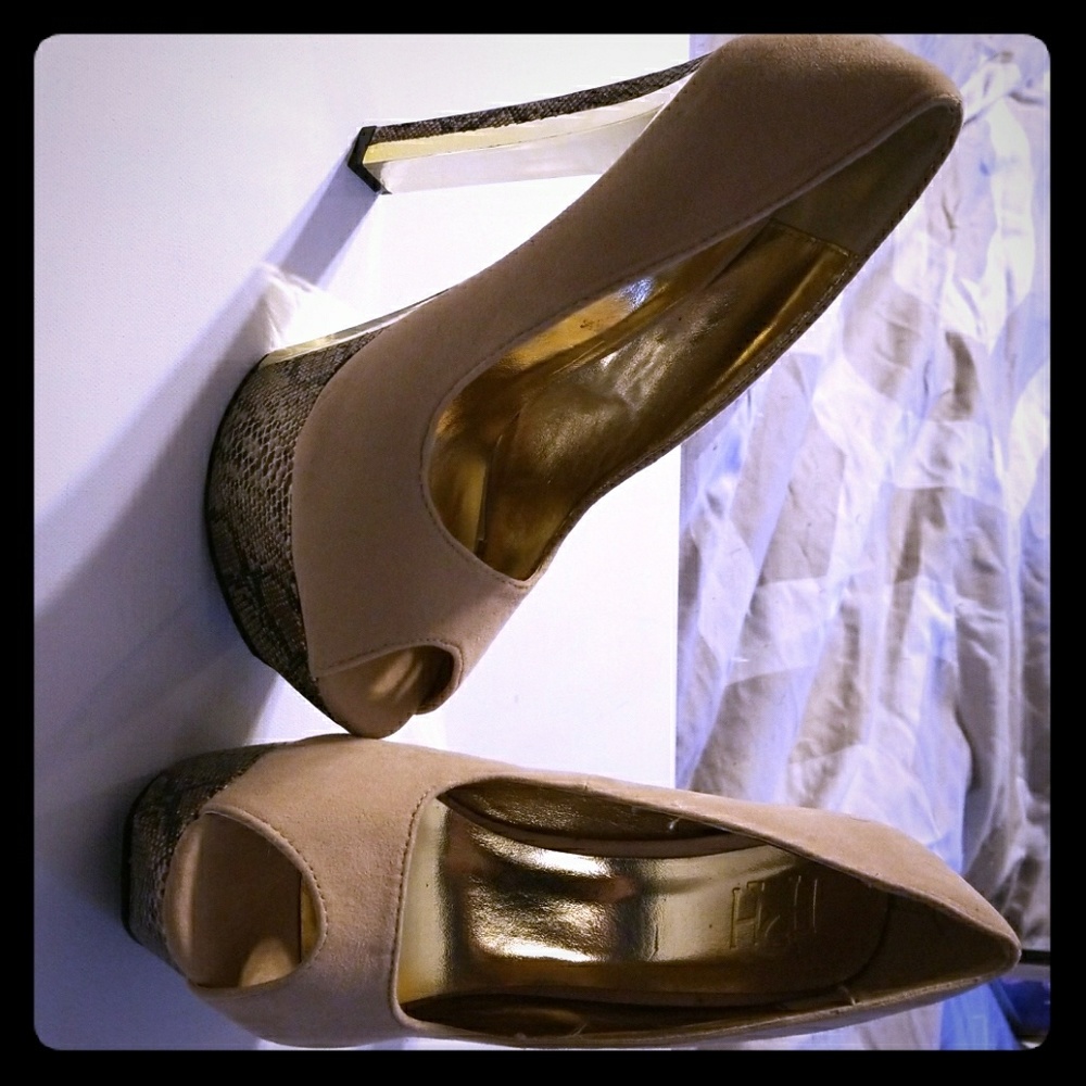 Faux velvet/snake skin heels